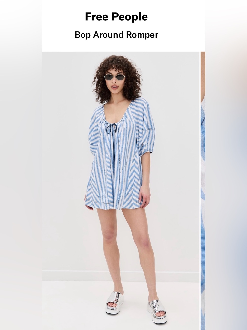 Free People Blue & White Striped Bop Around Romper Cover-Up